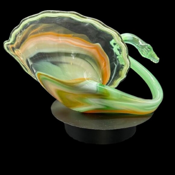 Vintage 1960's Hand-Blown Art Glass Large Swan Green Candy Trinket Dish 12.5" - Picture 8 of 8